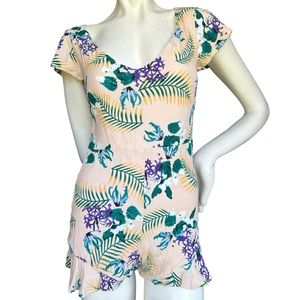 For Love & Lemons Short Sleeve Tropical Ruffle Trim Playsuit Romper Size Small